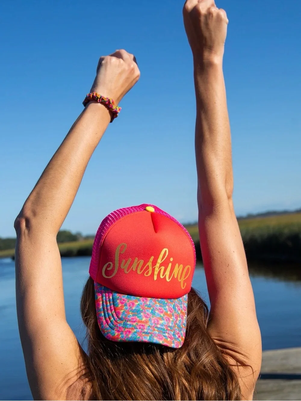 New Natural Life Sunshine Pink Adjustable Vented Mesh Trucker Hat